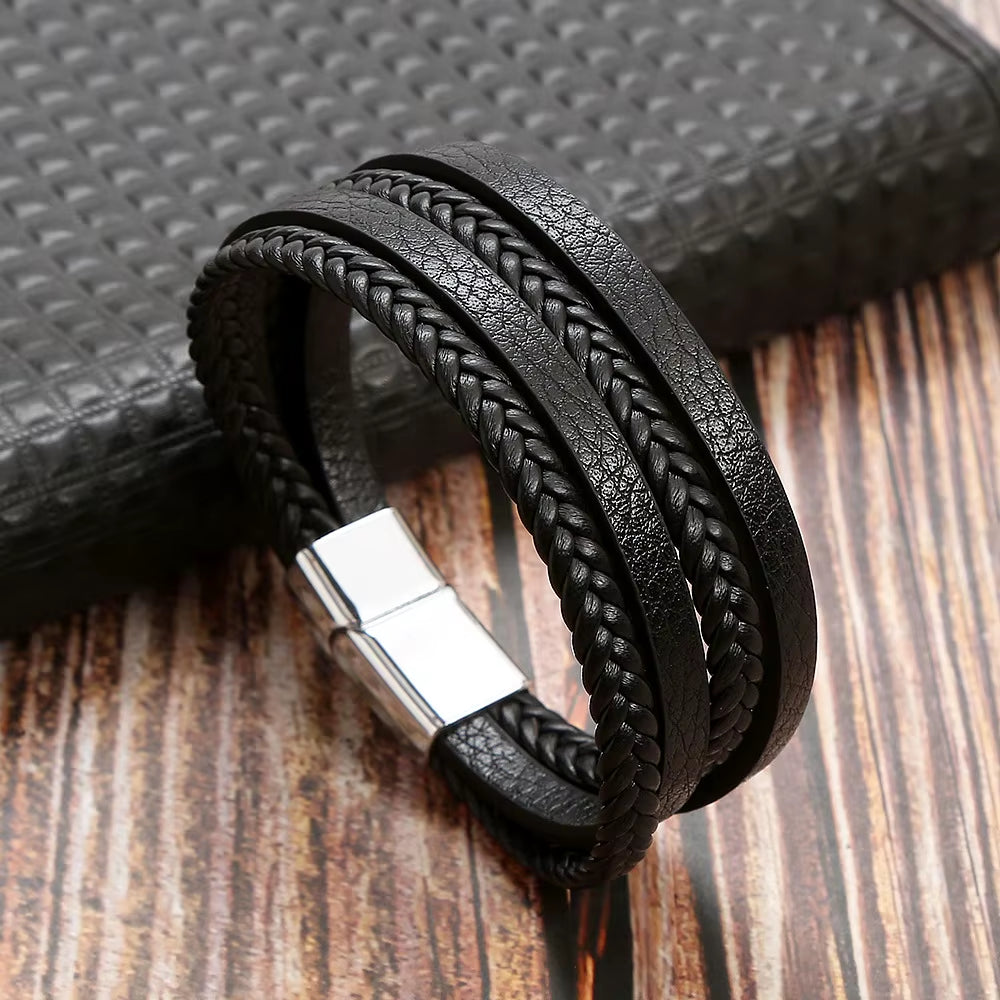 Hot Fashion Beads Leather Bracelet Men Classic Tiger Eye Beaded Multi Layer Leather Bracelet for Men Jewelry 2023 Gift