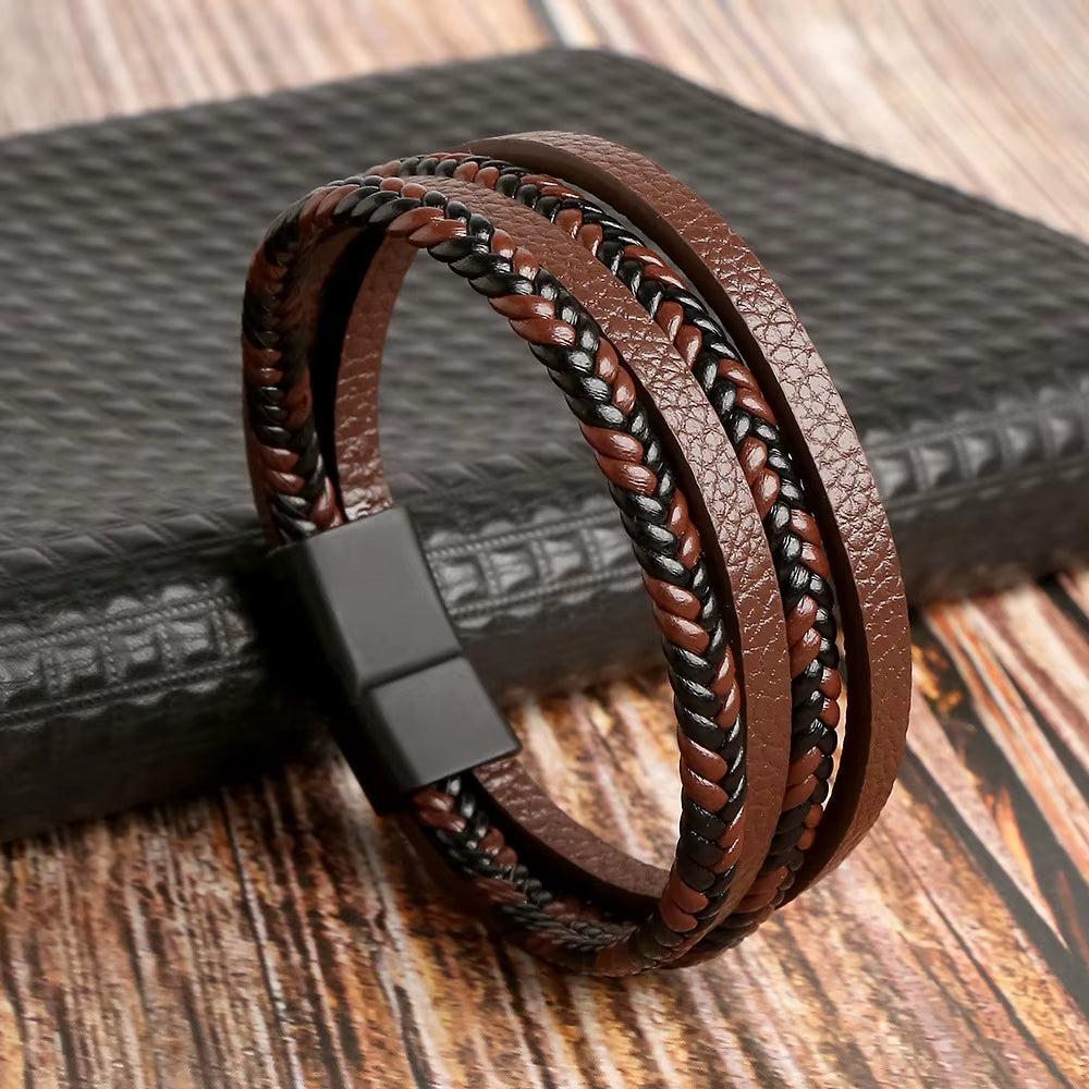 Hot Fashion Beads Leather Bracelet Men Classic Tiger Eye Beaded Multi Layer Leather Bracelet for Men Jewelry 2023 Gift