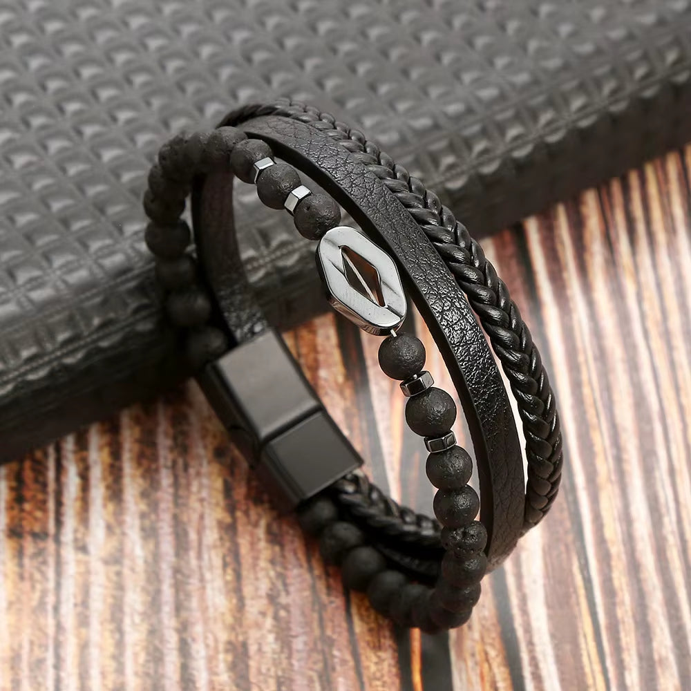Hot Fashion Beads Leather Bracelet Men Classic Tiger Eye Beaded Multi Layer Leather Bracelet for Men Jewelry 2023 Gift