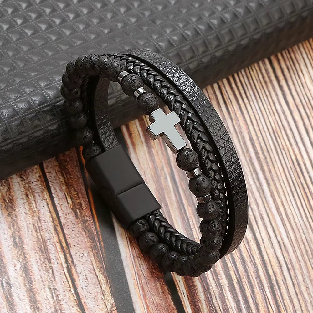 Hot Fashion Beads Leather Bracelet Men Classic Tiger Eye Beaded Multi Layer Leather Bracelet for Men Jewelry 2023 Gift