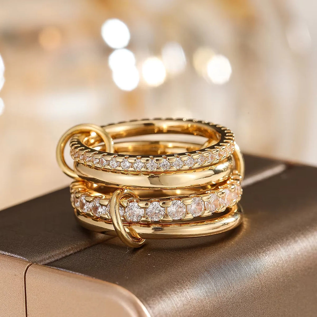 A Niche Two-Color Four-Ring Copper Jewelry Ring, Hypoallergenic, Ins Style, Stacking Artifact, Suitable for Young Women