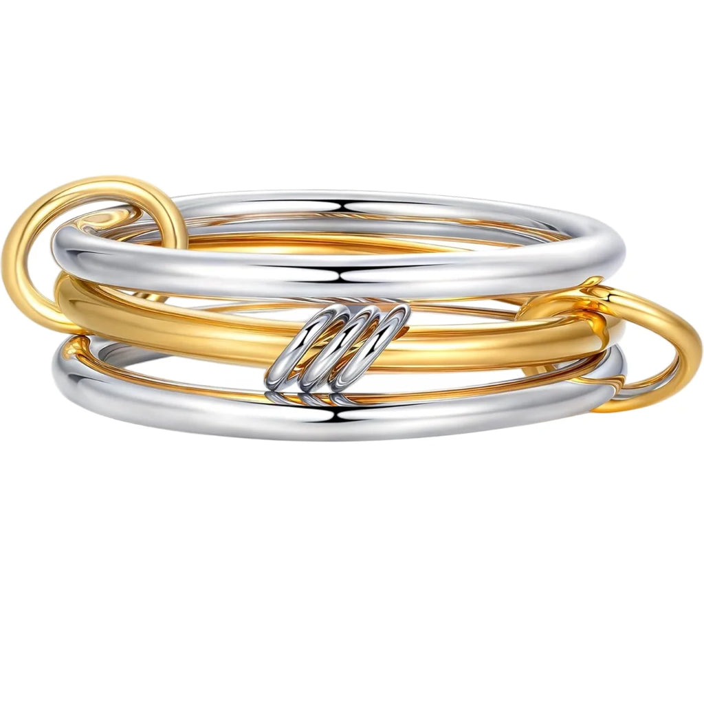 A Niche Two-Color Four-Ring Copper Jewelry Ring, Hypoallergenic, Ins Style, Stacking Artifact, Suitable for Young Women