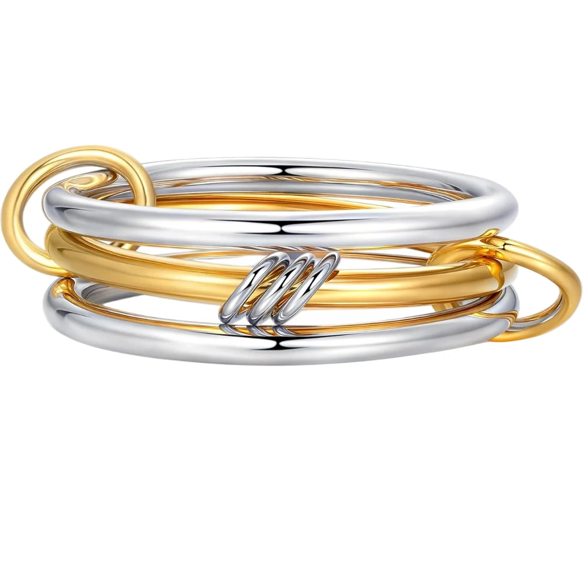 A Niche Two-Color Four-Ring Copper Jewelry Ring, Hypoallergenic, Ins Style, Stacking Artifact, Suitable for Young Women
