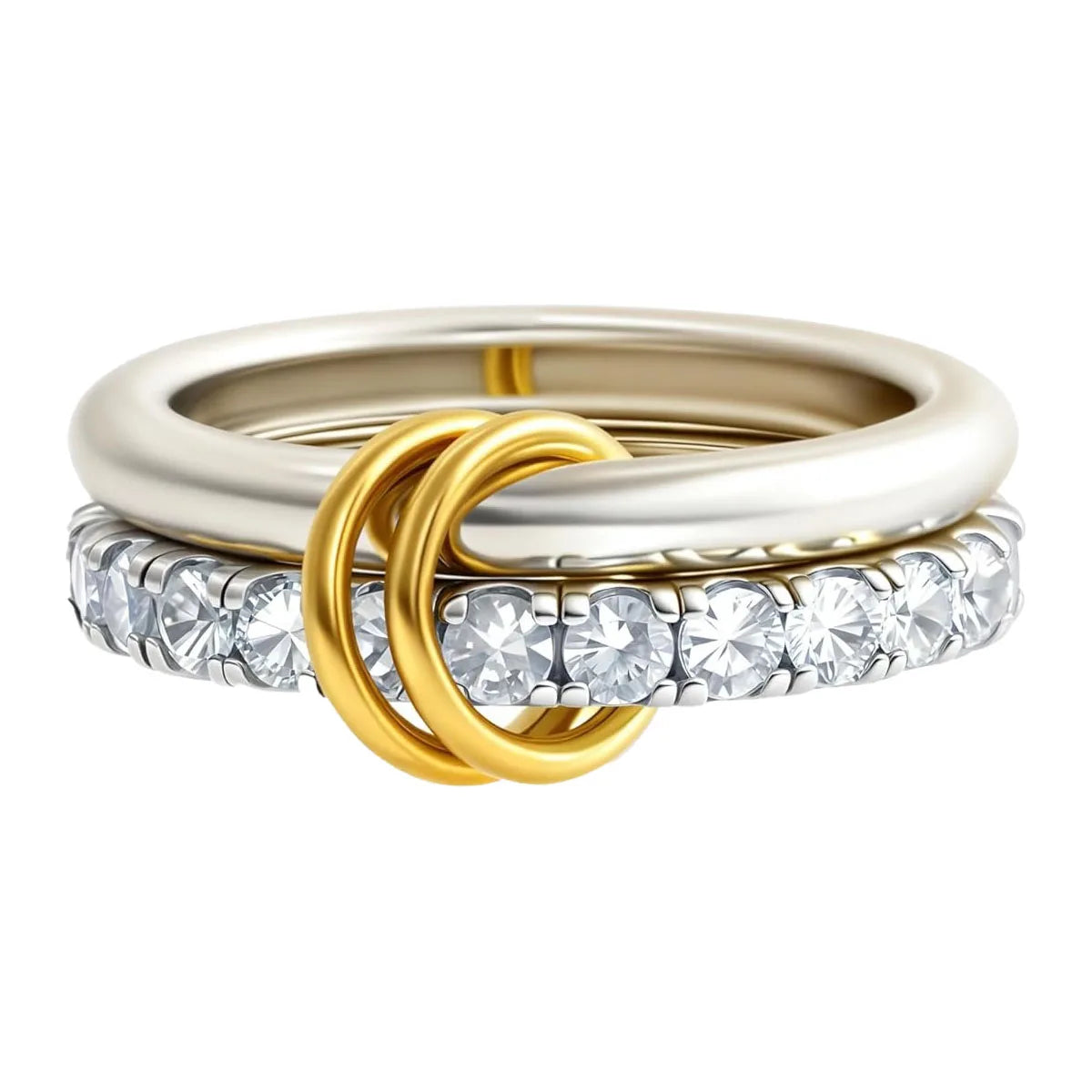 A Niche Two-Color Four-Ring Copper Jewelry Ring, Hypoallergenic, Ins Style, Stacking Artifact, Suitable for Young Women