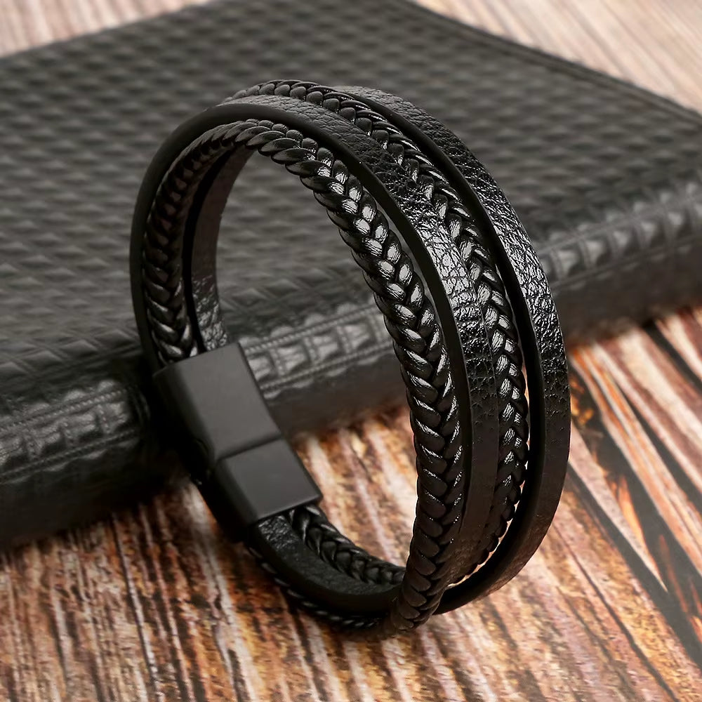 Hot Fashion Beads Leather Bracelet Men Classic Tiger Eye Beaded Multi Layer Leather Bracelet for Men Jewelry 2023 Gift