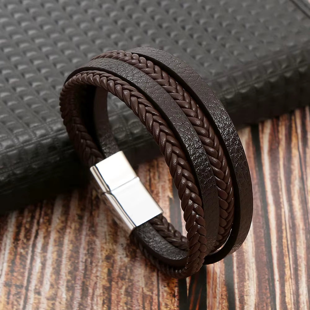 Hot Fashion Beads Leather Bracelet Men Classic Tiger Eye Beaded Multi Layer Leather Bracelet for Men Jewelry 2023 Gift